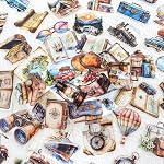 50PCS Vintage Travel Adventure Clear Scrapbook Stickers – Retro Outdoor Expedition Aesthetic, Waterproof Decorative Antique Decals for Journaling, Luggage, Laptop, Art Ablum Supplies