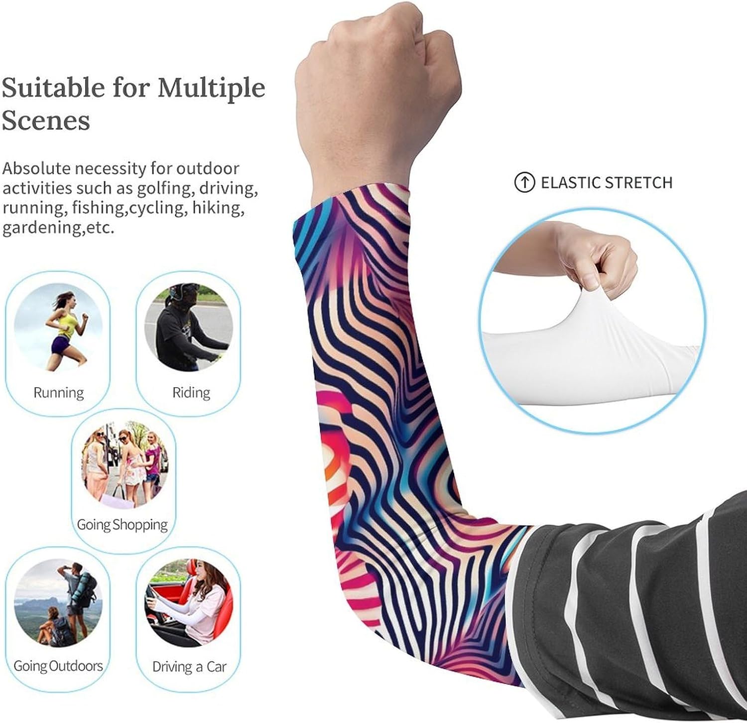 3D Zebras Psychedelic Arm Sleeves Cooling Sun Protection Sports Compression for Golf Basketball
