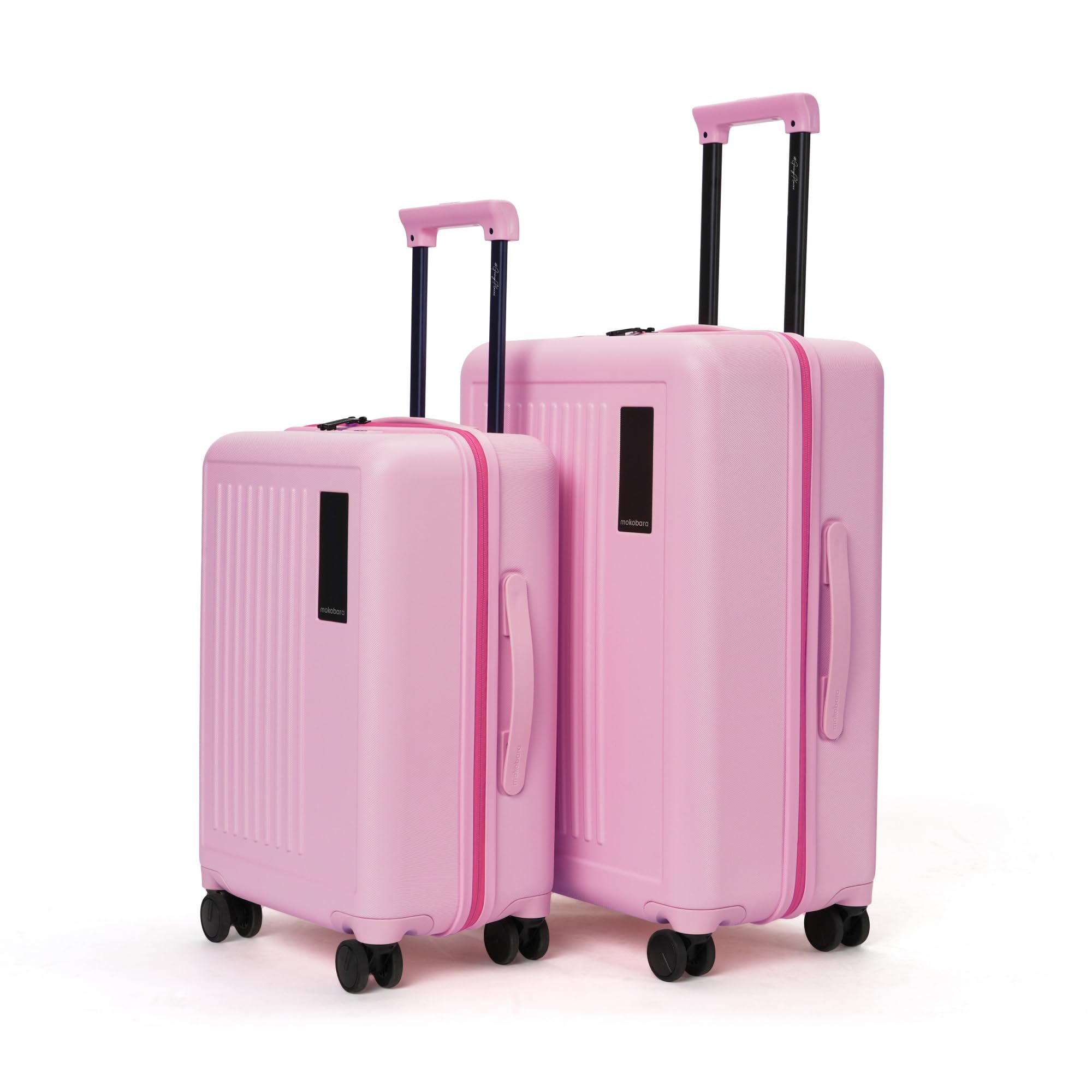 MOKOBARA Transit Set of 2 Luggage Trolley Bag,Cabin(40L)+Check-in(65L),Lightweight Polycarbonate Hardshell,360°Silent Wheels,TSA Lock,Premium Zipper,Suitcase for 18-21 Day Travel,Pink(Excuse Me)