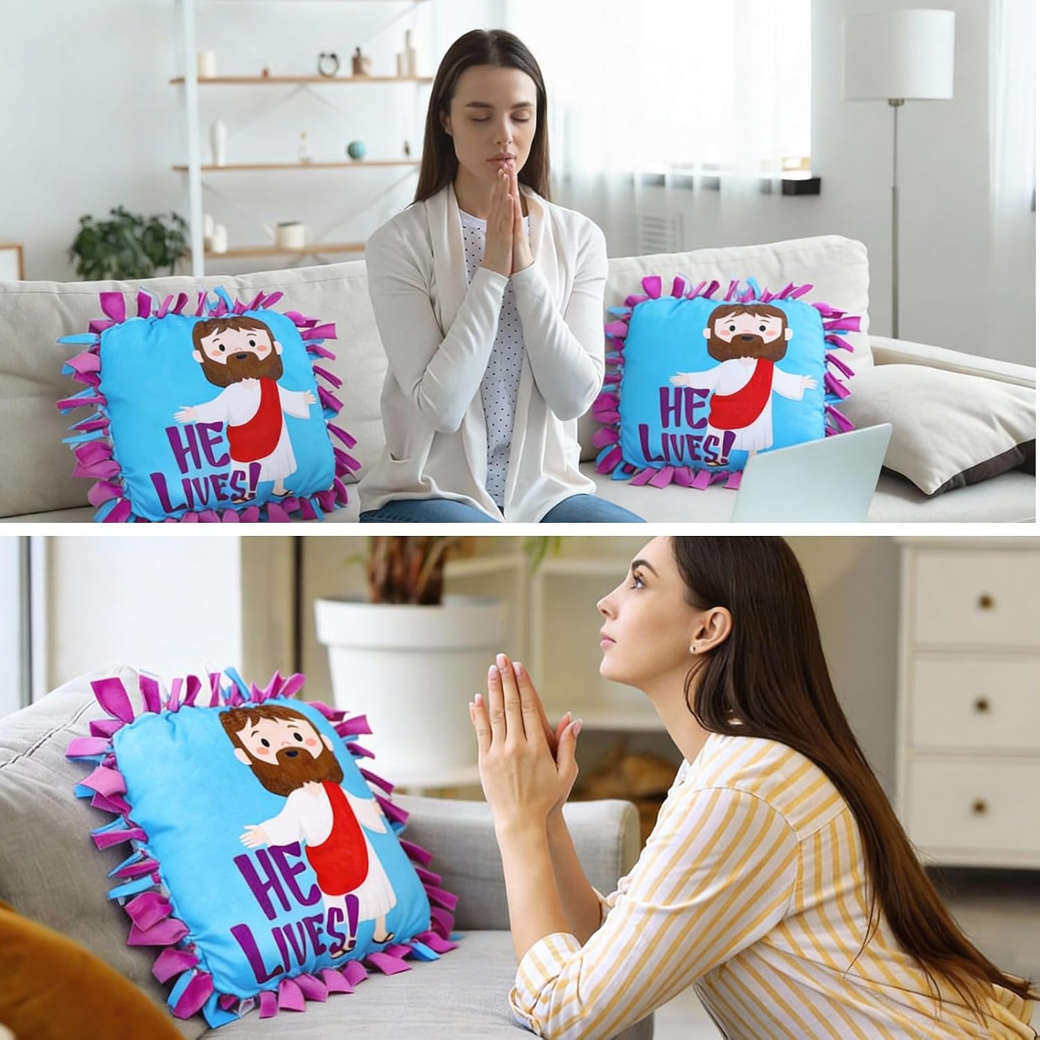 Chunful 6 Sets Christian Tied Pillow Craft Kit 2026 VBS Crafts Jesus He Lives DIY Pillows Religious Gifts for Sunday School Church VBS Favors Giveaways image 5