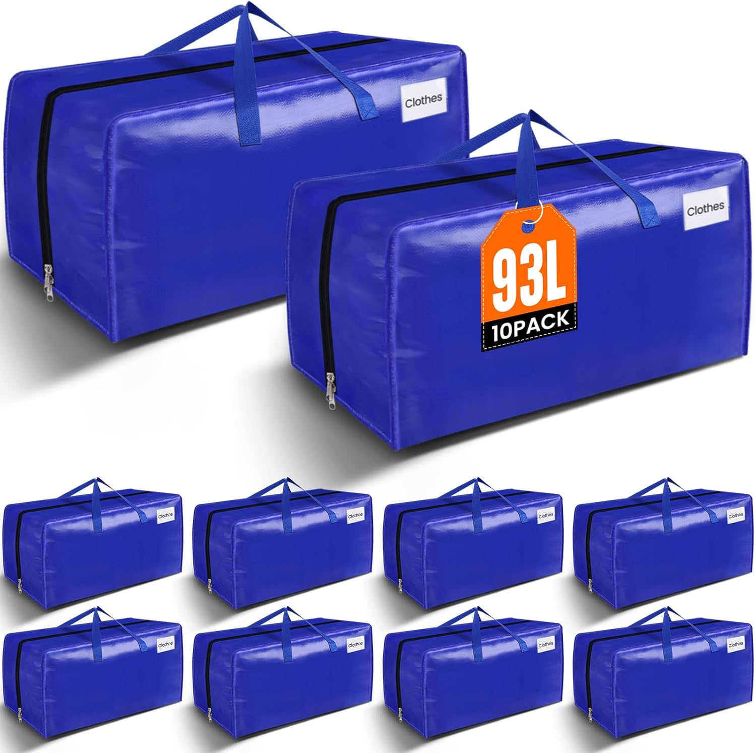 BlissTotes Moving Bags, Heavy Duty Moving Supplies & Storage Bags, Extra Large Packing Bags, Boxes with Tag Pockets, Collapsible Fold Flat Storage Totes, Alternative to Box and Bin, 93L, 10 Packs