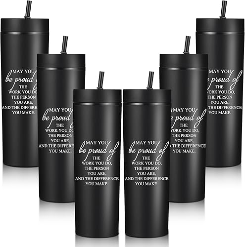 Rtteri 6 vasos de agradecimiento a granel para empleados, regalos de agradecimiento para mujeres y hombres, vasos delgados de plástico de 16 onzas