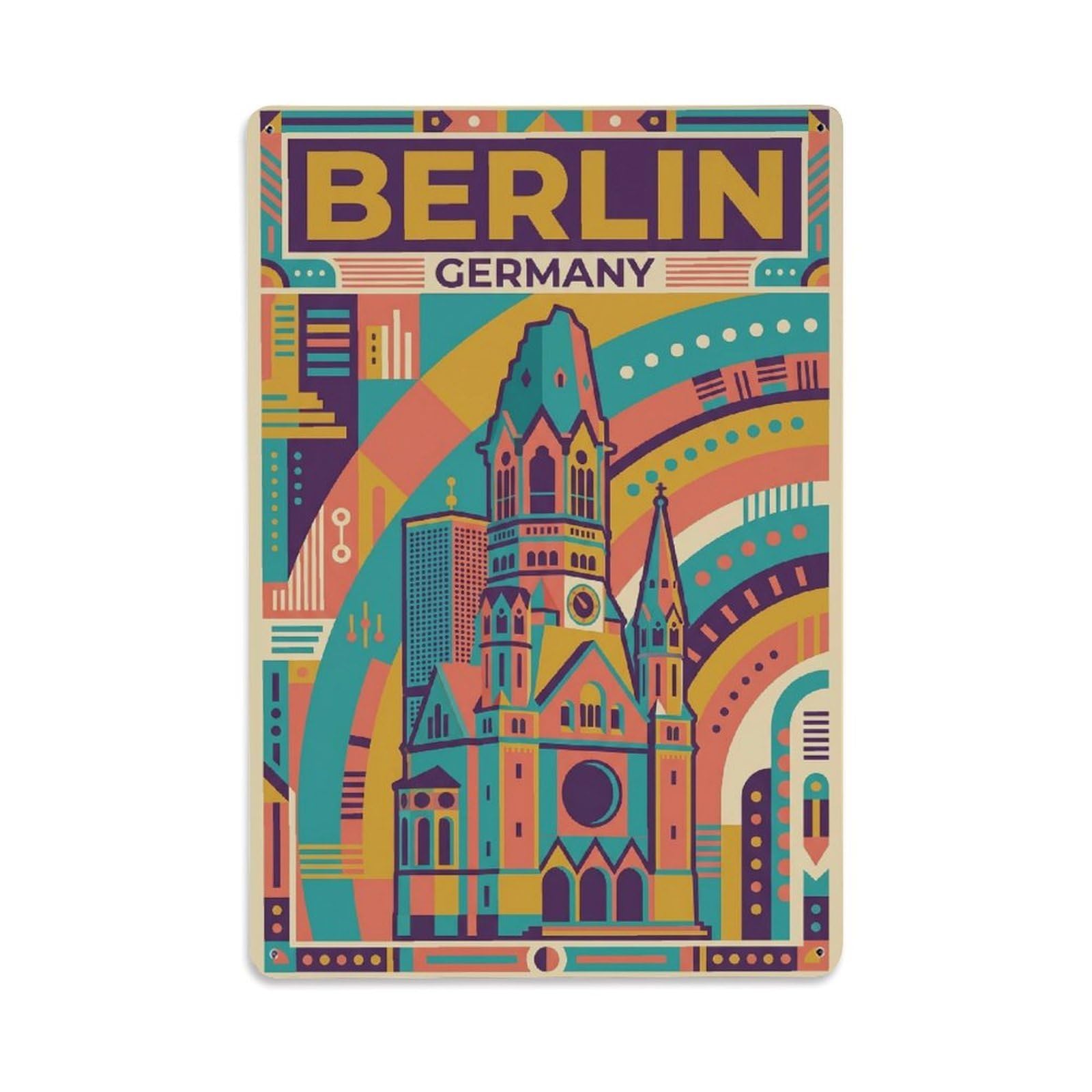 Gead 8X12inch Style Vintage Travel Berlin Germany Pearl Metal Tin Sign