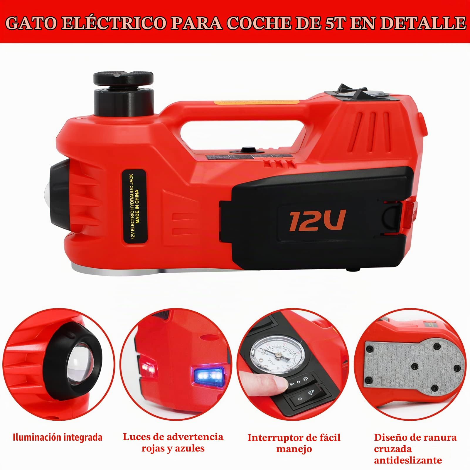 Mejorado Juego de Gato Hidráulico Eléctrico, 5T 12 V Gato Elevador Eléctrico, Juego de Gato Hidráulico, Cambio de Neumáticos, Llave de Impacto para SUV, Furgoneta, Garaje, Llave de Impacto