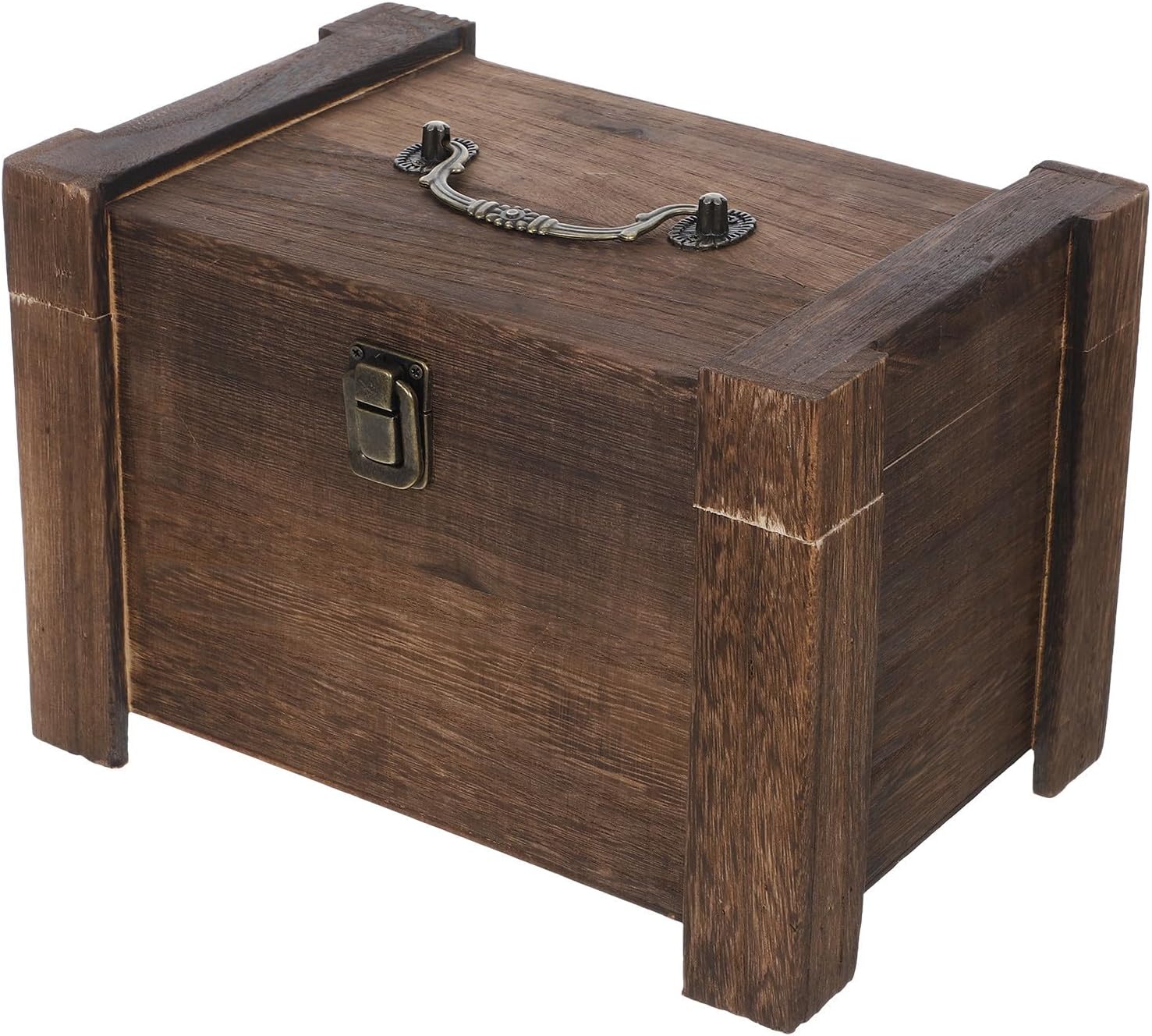 Gadpiparty Vintage Wooden Tea Storage Organizer Box with Iron Hinges, Coffee Color Pine Wood Chest for Maintaining Freshness and Aroma of Loose Leaf Tea, for Home Kitchen Use
