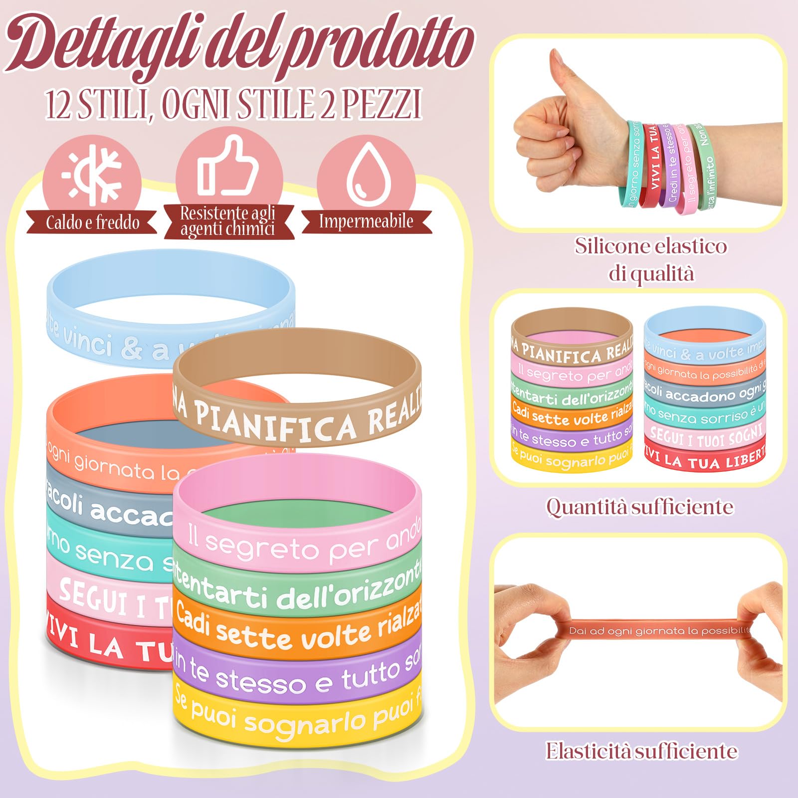 LIAILA Set di 48 braccialetti motivazionali, con diverse frasi