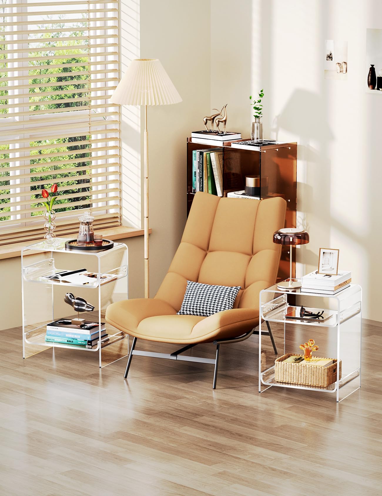Mesa Auxiliar de Acrílico, Mesita de Noche, pequeña Transparente para Sala de Estar, Dormitorio (Claro)