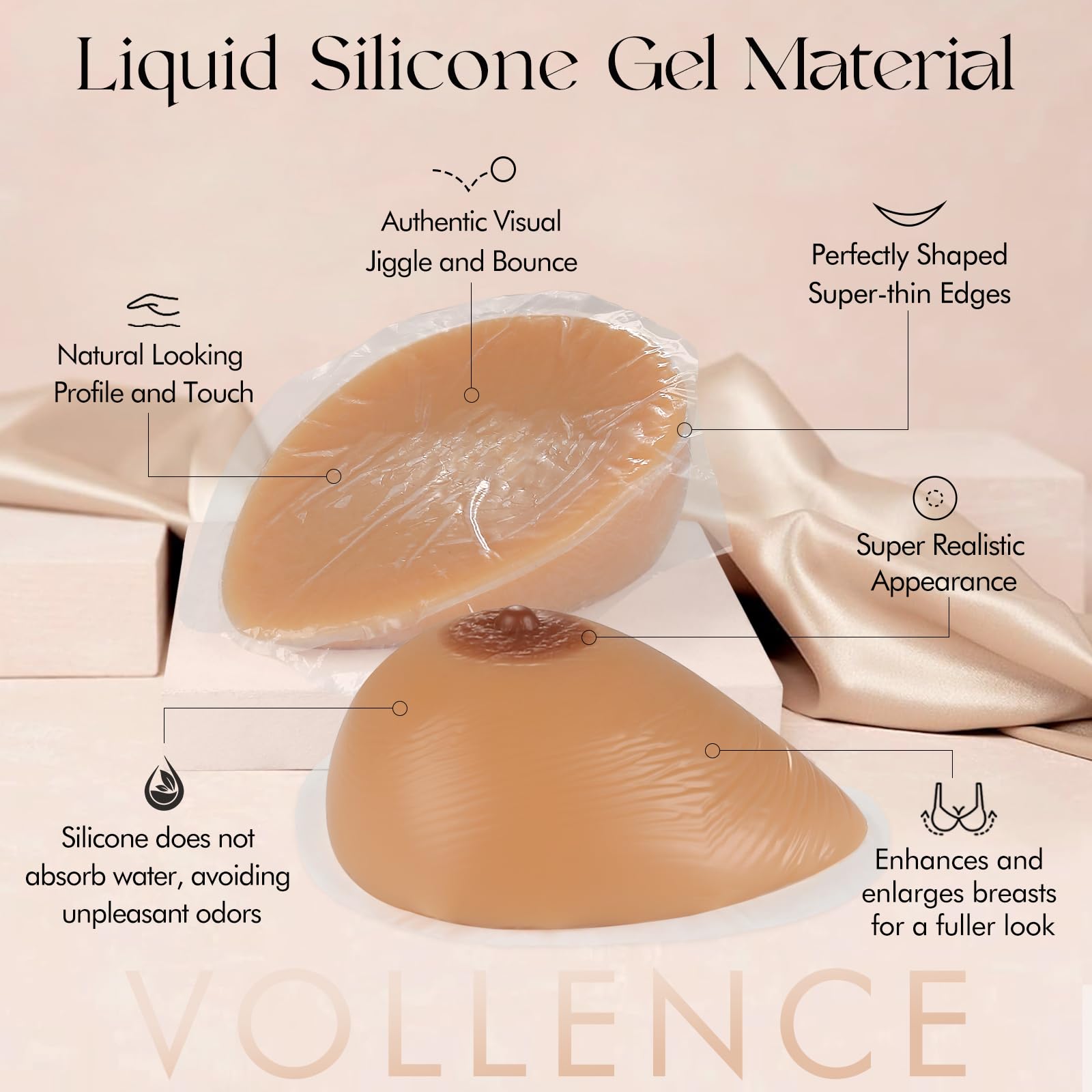 Vollence Formes de Seins en Silicone Auto-adhésifs Faux Seins pour prothèse de Mastectomie Cosplay CD