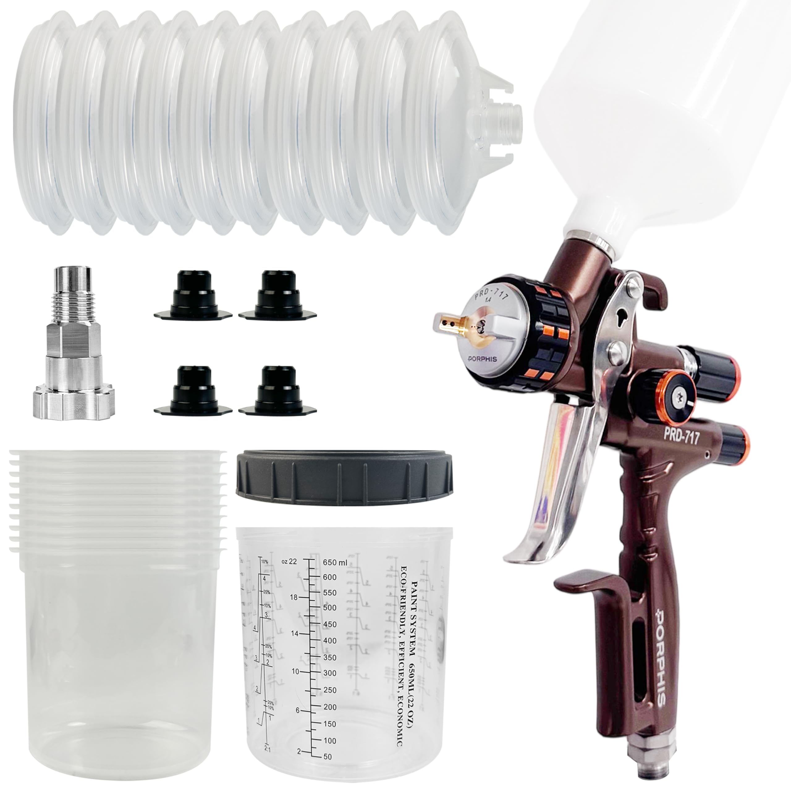 Paint Spray Gun PRD-717 VS Type with Split Nozzle 1.4mm Spray Gun + Disposable Paint Cups 650ml/22oz 10 Sets