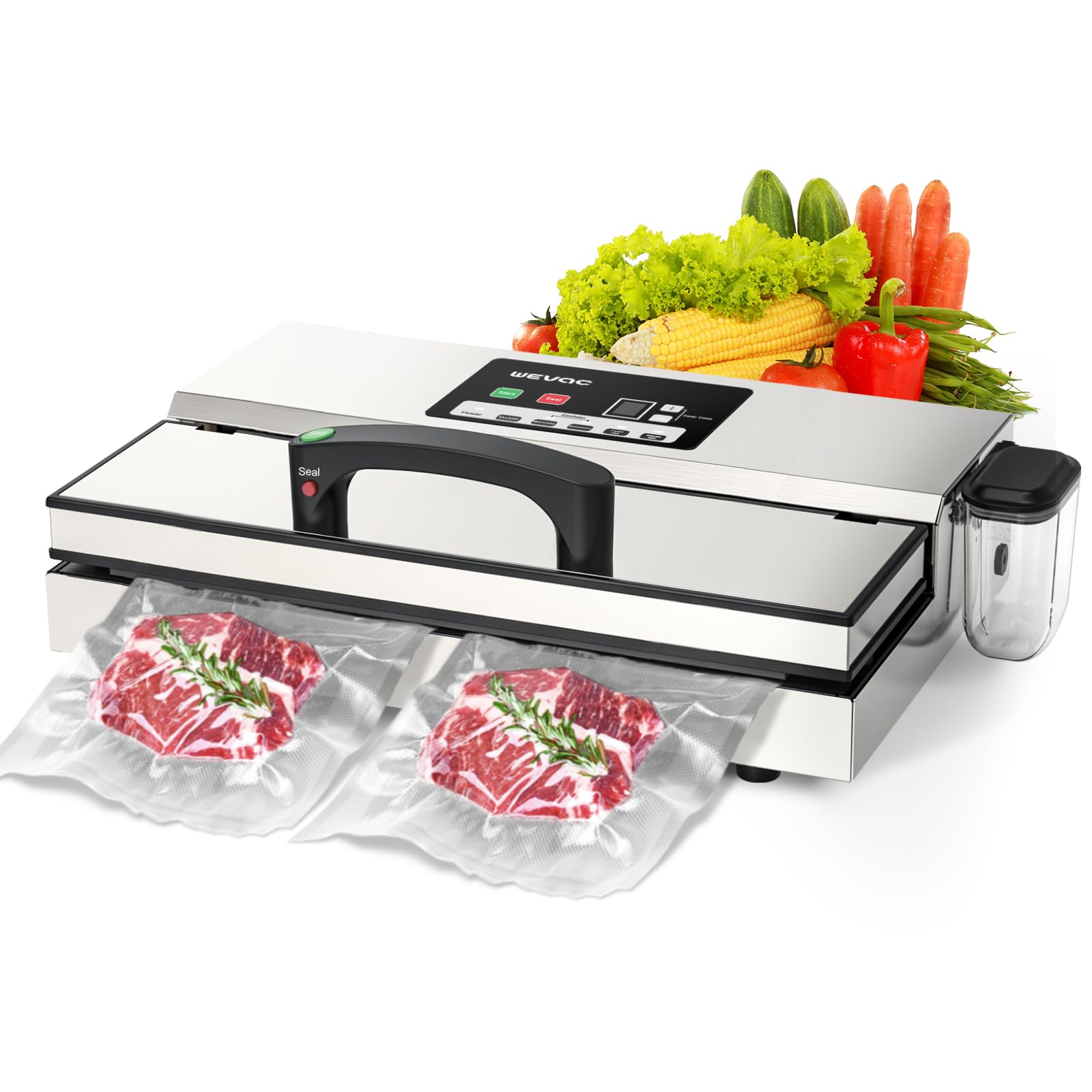 Wevac Machine à emballer sous vide alimentaire 95 kPa 550 W Puissante opération à une main Machine d'emballage sous vide 12 en 1 avec réservoir de liquide pour commerce ou ménage