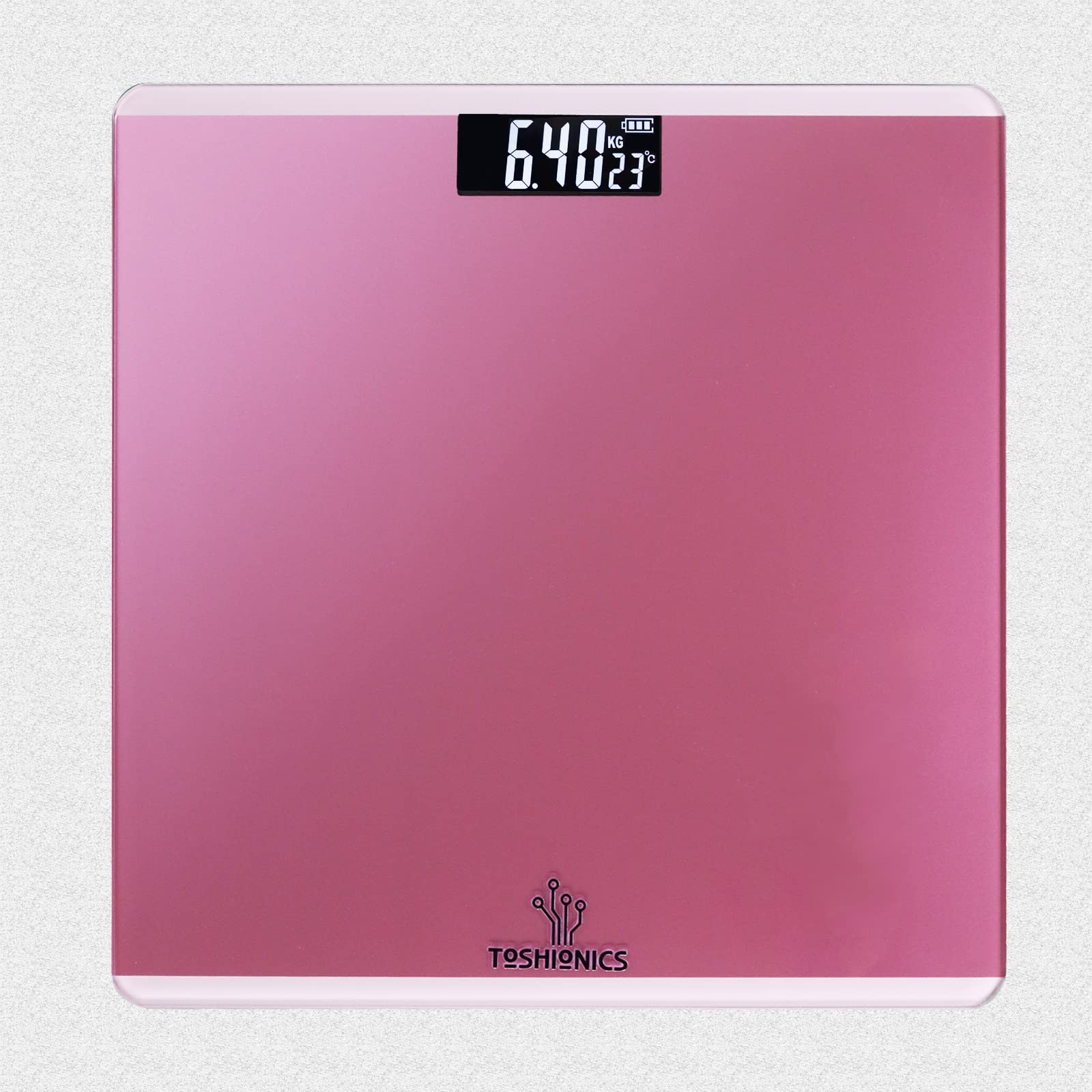 Toshionics Automatic Personal Glass Digital Weighing Smart Scale Intelligent Electronic Household Machine With LCD Display Accurate Body Fat Weight Measurement (Pink)