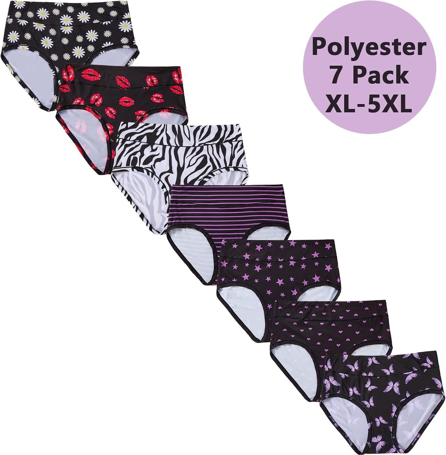 Womens Underwear 7 Pack Plus Size Panties XL-5XL Ladies Briefs Mid High Waist Undies (US, Alpha, 4X-Large)