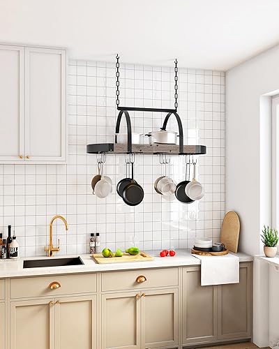 Miniatura 3 de TPR08BGC1 - Estante colgante para ollas, soporte para ollas montado en el techo, organizador de utensilios de cocina con 12 ganchos en forma de S,