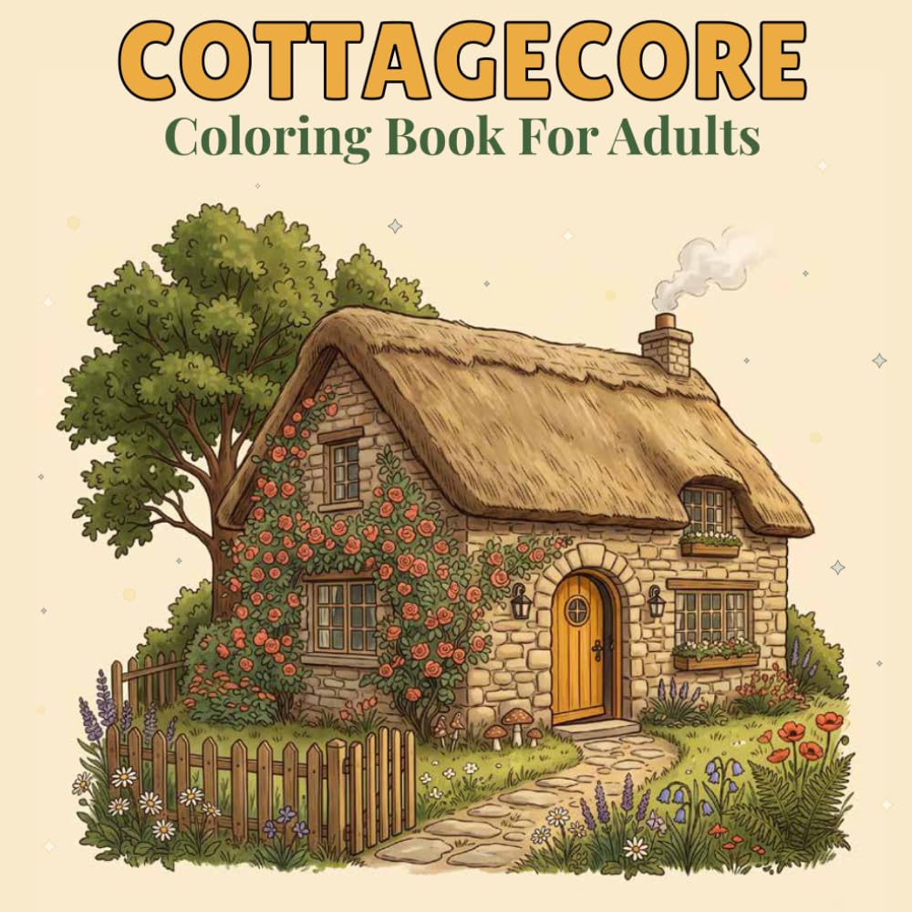 Cottagecore Coloring Book for Adults: 50 Cozy Illustrations of Cottage Life, Country Gardens and Quiet Countryside Moments