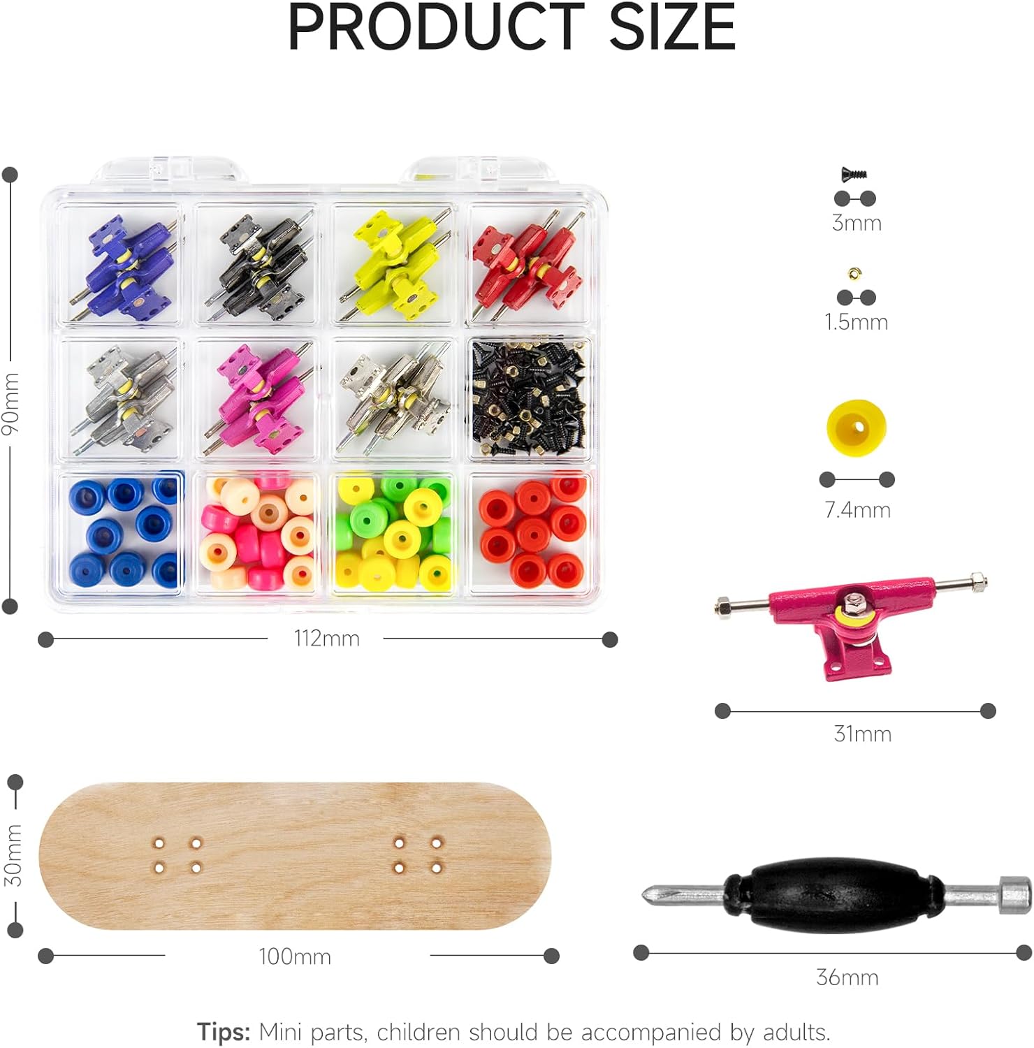 Premium Wooden Fingerboard Deck - Includes Prolific Foam Tape & Multicolour Wheels, The Classic - 30mm x 100mm - Pre-Drilled Holes Size (164PCS Finger Skateboard DIY Set)