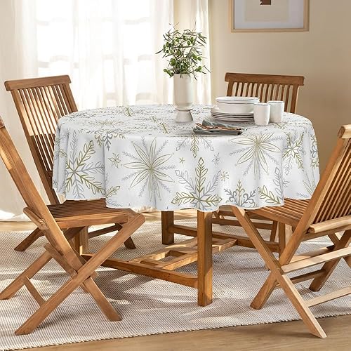 Miniatura 2 de Horaldaily Mantel de Navidad redondo de 70 x 70 pulgadas, figura de palo de nieve simple, lavable, para decoración de fiesta, picnic, cena