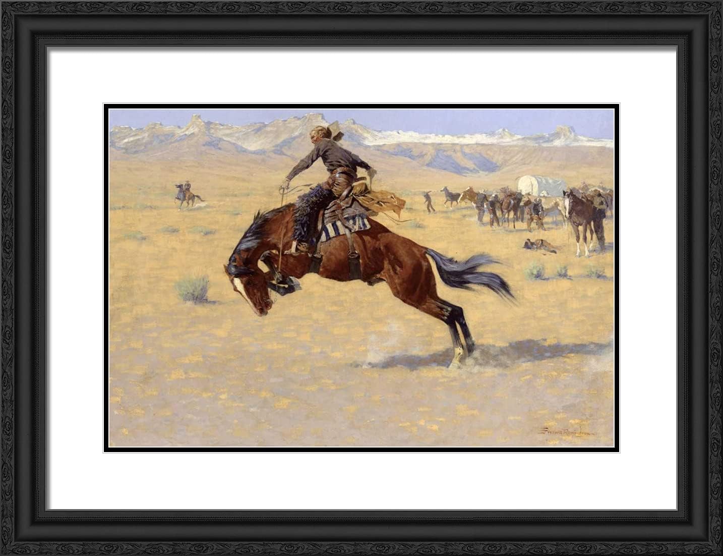 ArtDirect Remington, Frederic 24x19 Black Modern Framed Art Print with Double Matting Titled: A Cold Morning on the Range
