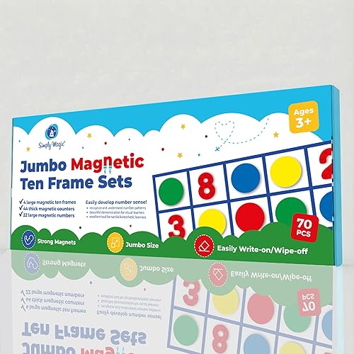 Miniatura 9 de Simply magic 48 marcos magnéticos de diez marcos – Manipulativos matemáticos para aula primaria y jardín de infantes – 4 diez marcos y 44 contadores