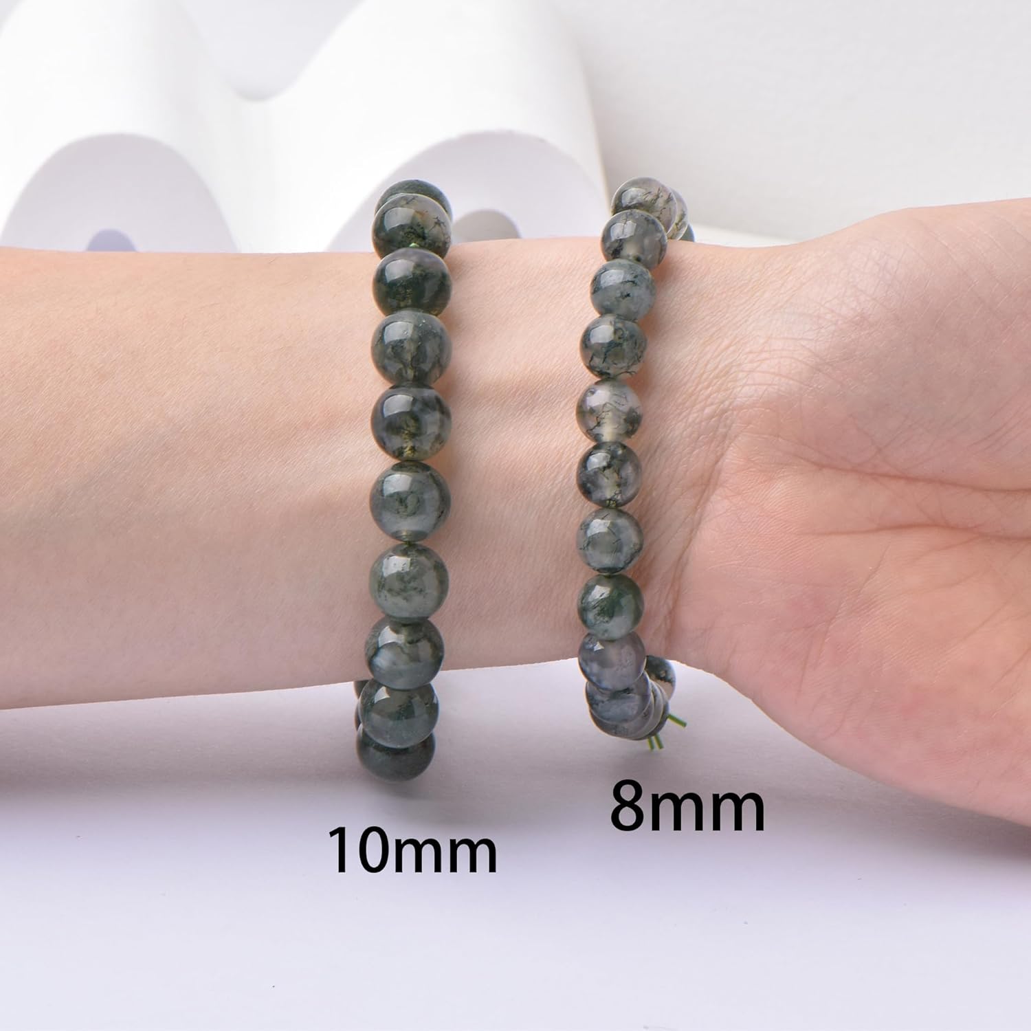 Moss Agate Beaded Bracelets for Women Stackable Green Gemstone Beads Stretch Bracelets for Women - Image 5