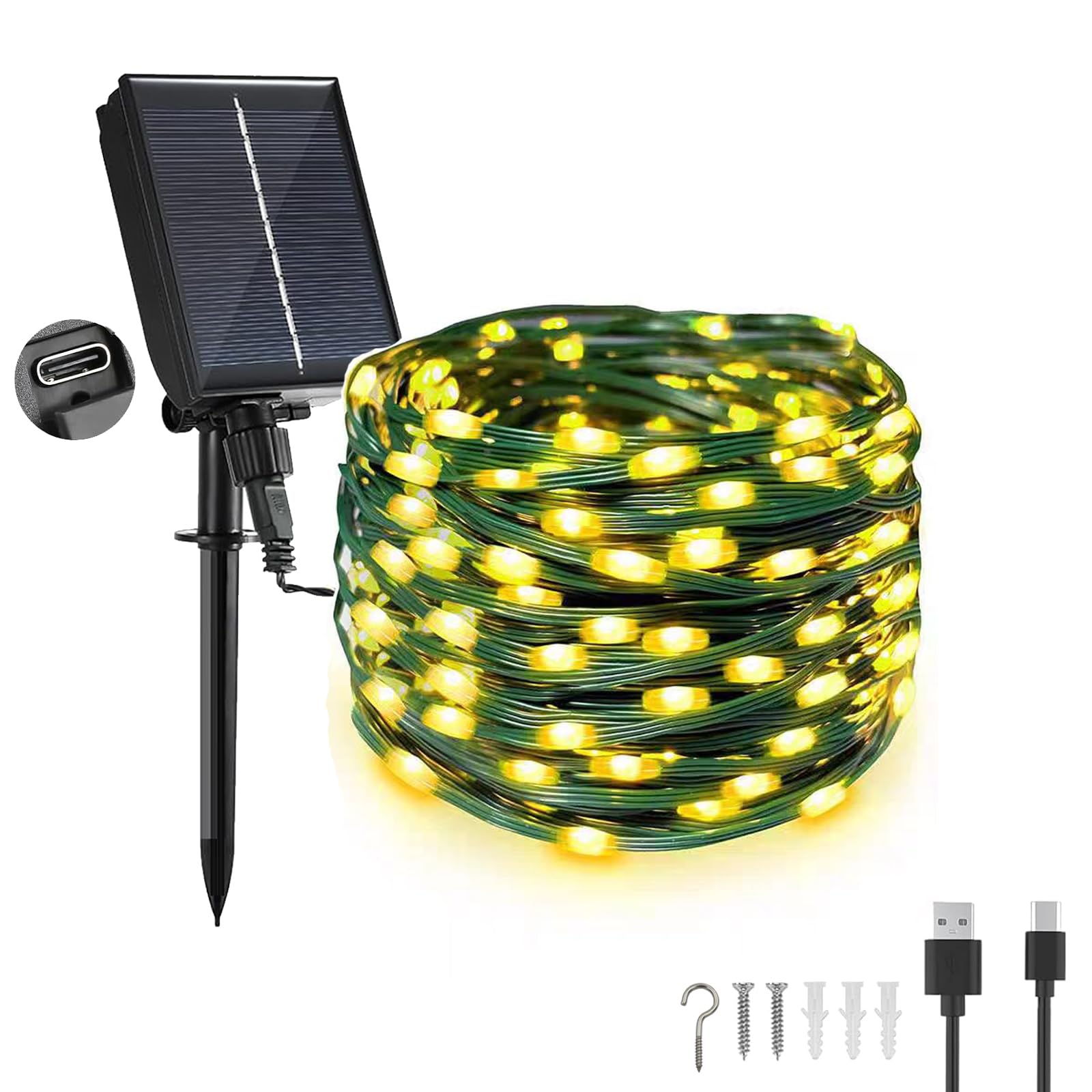 Tacobey Luci Solari Esterno, 20M 200 LED Catena Luminosa Esterno Solare Impermeabile, 8 Modi, Decorative Per Giardino, Cortile (Bianco Caldo)