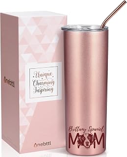 Onebttl Brittany Spaniel Gifts for Brittany Mom, Brittany Dog Design, Dog Mom Gifts, 20oz Stainless Steel Insulated Skinny Tumbler with Lid & Straw, Rose Gold - Brittany Mom