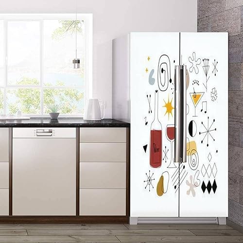 Miniatura 3 de Juego de envolturas de vinilo autoadhesivas para refrigerador, clip de mediados de siglo, iconos de garabatos de estilo moderno, aislados, mural