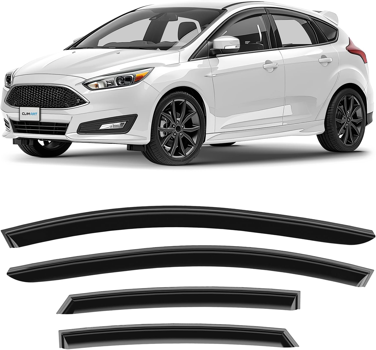 CLIM ART Incredibly Durable Rain Guards for Ford Focus 2012-2018 Hatchback, Original Tape-on Window Deflectors, Vent Deflector, Window Visors, Car Accessories, 4pcs. - 412201