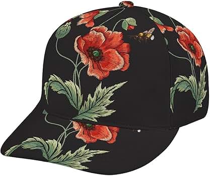 GemGam Baseball Cap for Men Women Embroidery Poppies Bee 