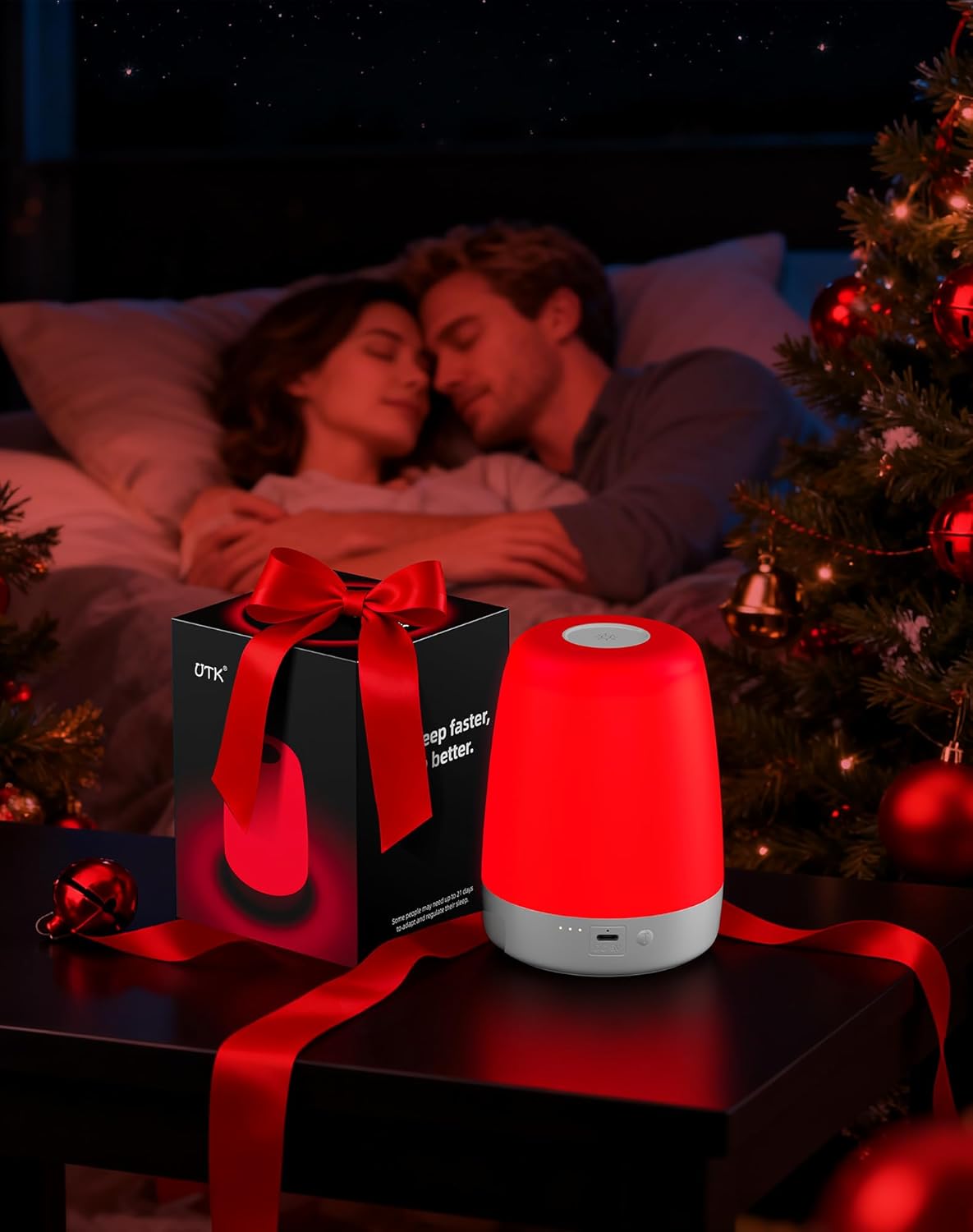 Red Light Night Light for Bedroom - 670nm Sleep-Enhancing Lamp, 2 Color Mode, 3 Brightness Level, Touch Control, 2H Timer, Memory Function, USB Charging, Sleep Christmas Gift for Adults&Kids