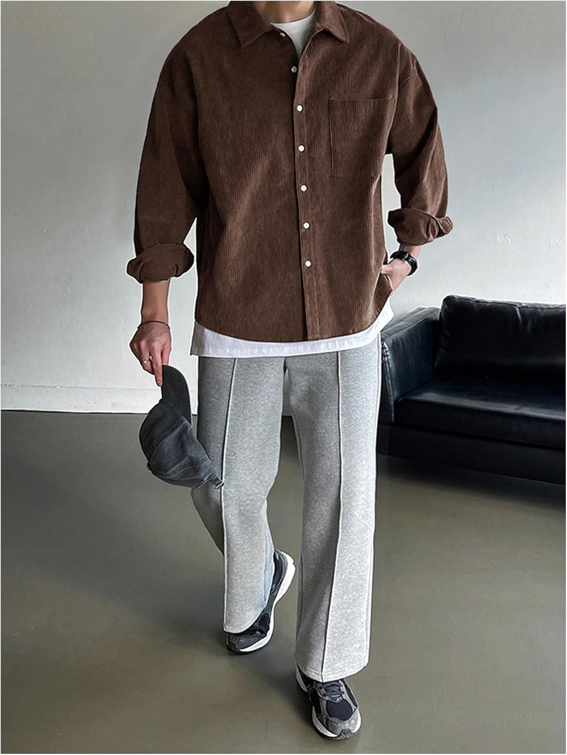Men's Corduroy Button Down Shirts Long Sleeve Collared Shirt Jackets Fall Clothes Streetwear - Image 4