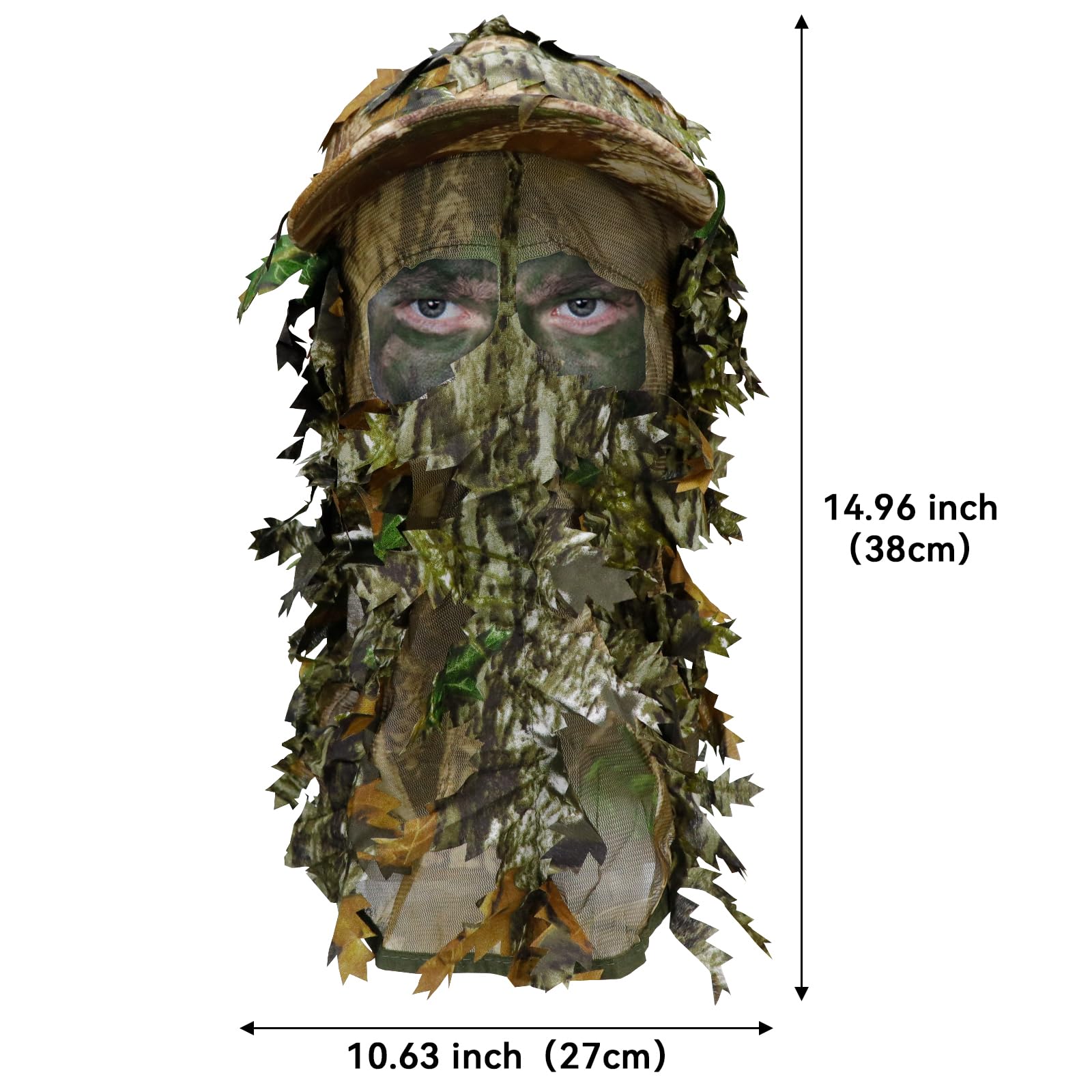 Aoutacc Ghillie Camouflage Leafy Hat 3D Full Face Mask Headwear Turkey Camo Hunter Hunting Accessories(Cap)