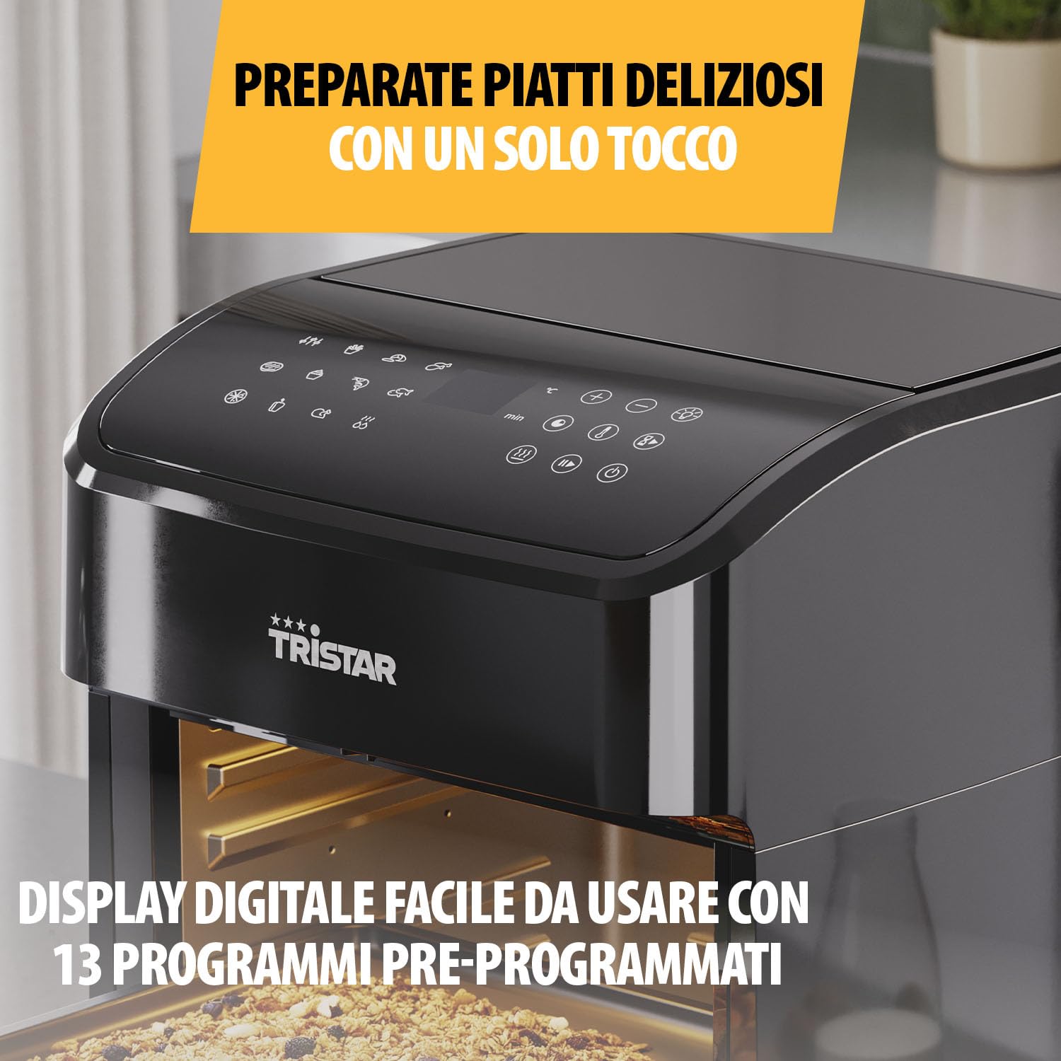 Tristar Friggitrice ad Aria 12 L con Funzione Mini Forno, Airfryer 2 in 1 Ventilato, 12 Programmi, Display Digitale, Finestra, Funzione Shake, Senza BPA, 1800 W, FR-9065