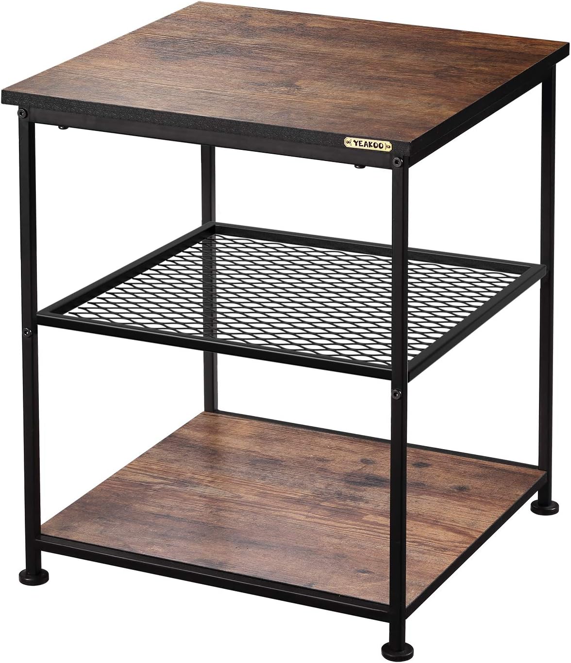 YEAKOO Industrial End Table, 3Tier Square Side Table with Metal Frame
