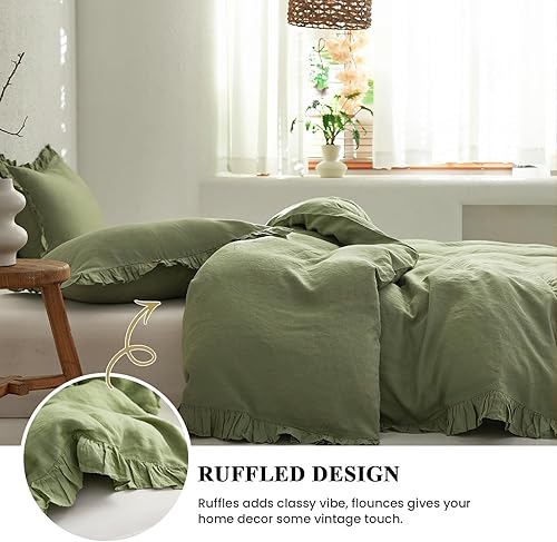 Miniatura 2 de Simple&Opulence - Juego de funda de edredón de 3 piezas tamaño queen, 100% lino lavado con volantes, incluye 1 funda de edredón y 2 fundas de