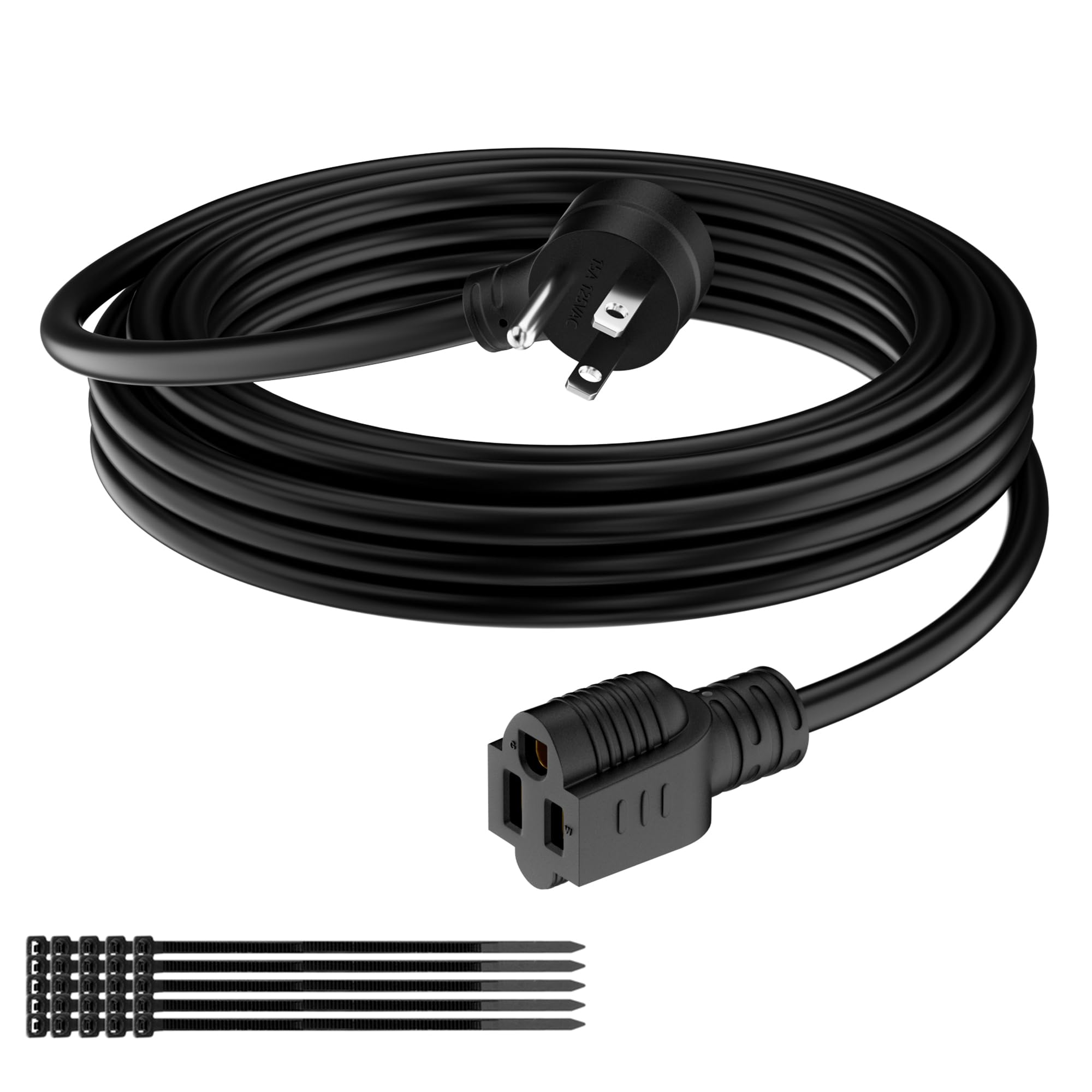Extension Cord 6 FT, 3 Prong Extension Power Cord, 45 Degree Plug Design, 16/3 Gauge Flexible Cold, 13A 1625W 16AWG, Save Space 3 Prong Electric Cord, ETL, Black Cable with 25 Cable Ties