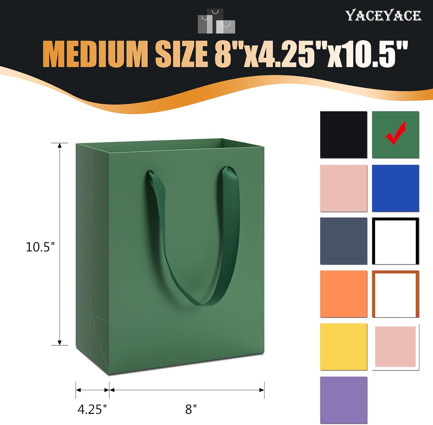 YACEYACE Green Gift Bags 20Pack, 8"x10" Medium Gift Bags with Handles image 3