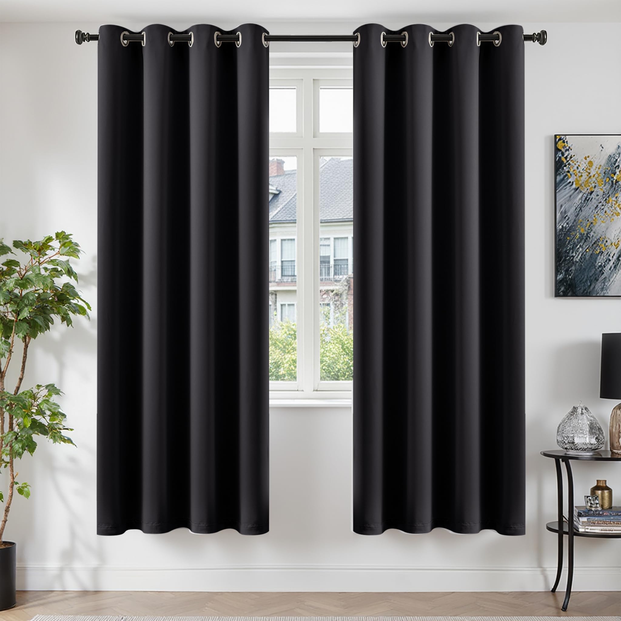 TOPICK Black Blackout Curtains for Bedroom, Living Room W55xL87 Inch, 2 PCS — image 1
