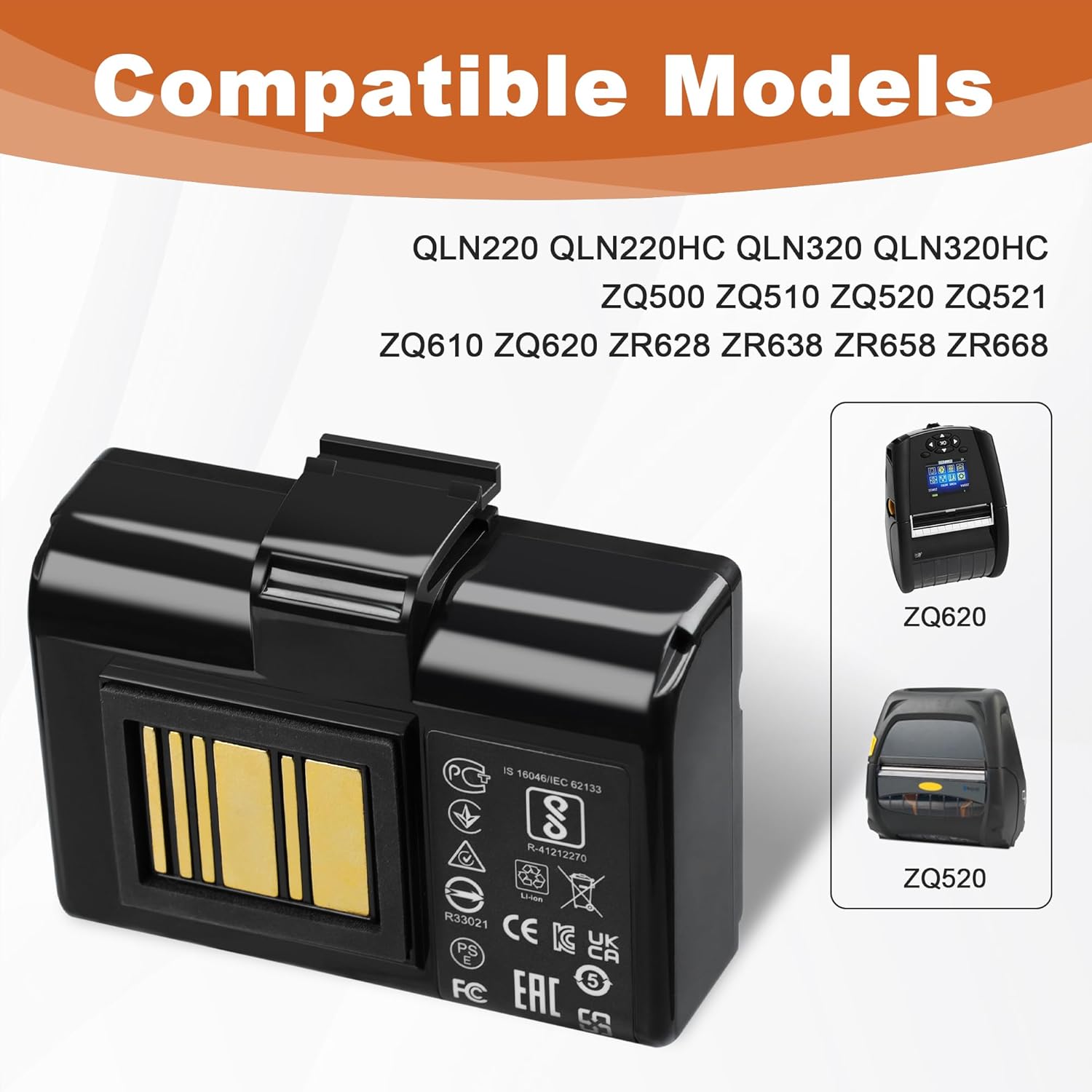 5 Pack ZQ520 ZQ620 Battery Replacement for Zebra Printer - ZQ620 ZQ520 ZQ510 QLN320 QLN220 QLN220HC QLN320HC ZQ500 ZQ521 ZR628 ZR638 ZQ610 ZR658 ZR668 Lithium Battery 3400mAh