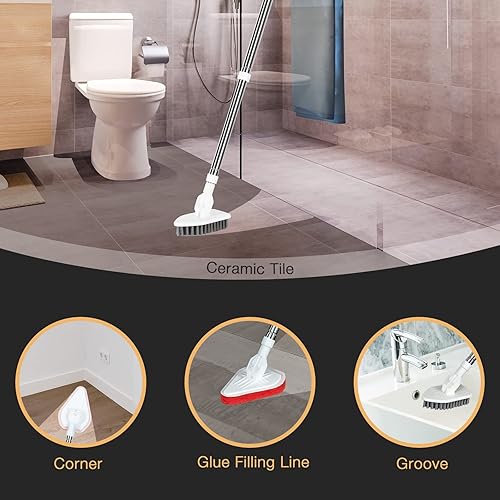 Miniatura 3 de Cepillo de limpieza de ducha con mango largo  Cepillo extensible 2 en 1 con 3 cepillos de esponja y 1 cerdas rígidas, para baño, baño, bañera,