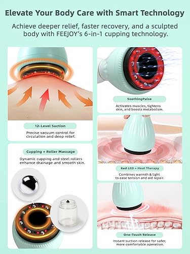 Miniatura 3 de Kit de ventosas eléctricas para terapia de masaje con calor, herramienta de masaje para celulitis, masajeador de drenaje linfático, alivio del dolor