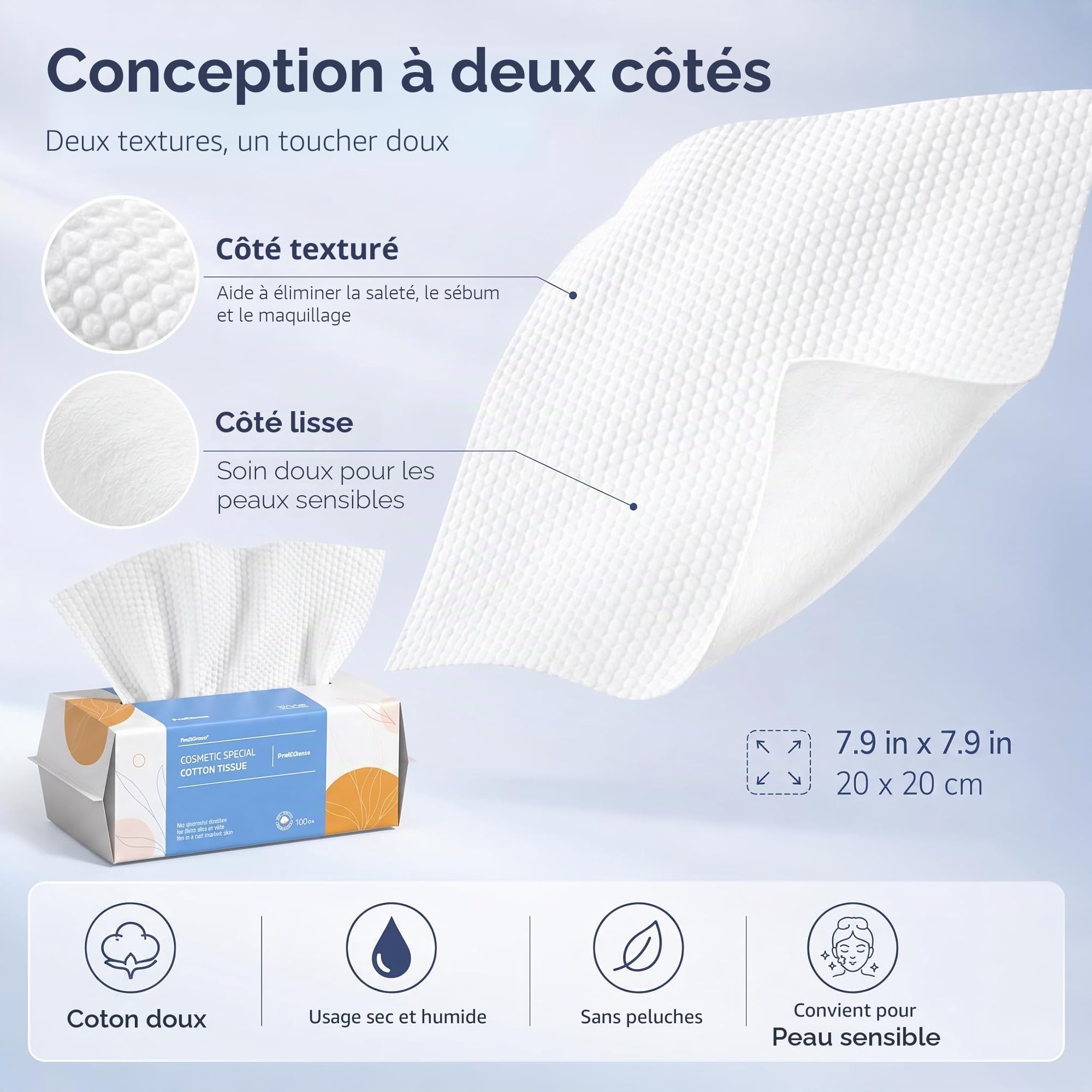PoeticEHome Lot de 600 Lingettes sèches jetables en coton doux pour le visage - Biodégradables serviettes non pelucheuses - Convient aux peaux sensibles, nettoyage de surface et démaquillage