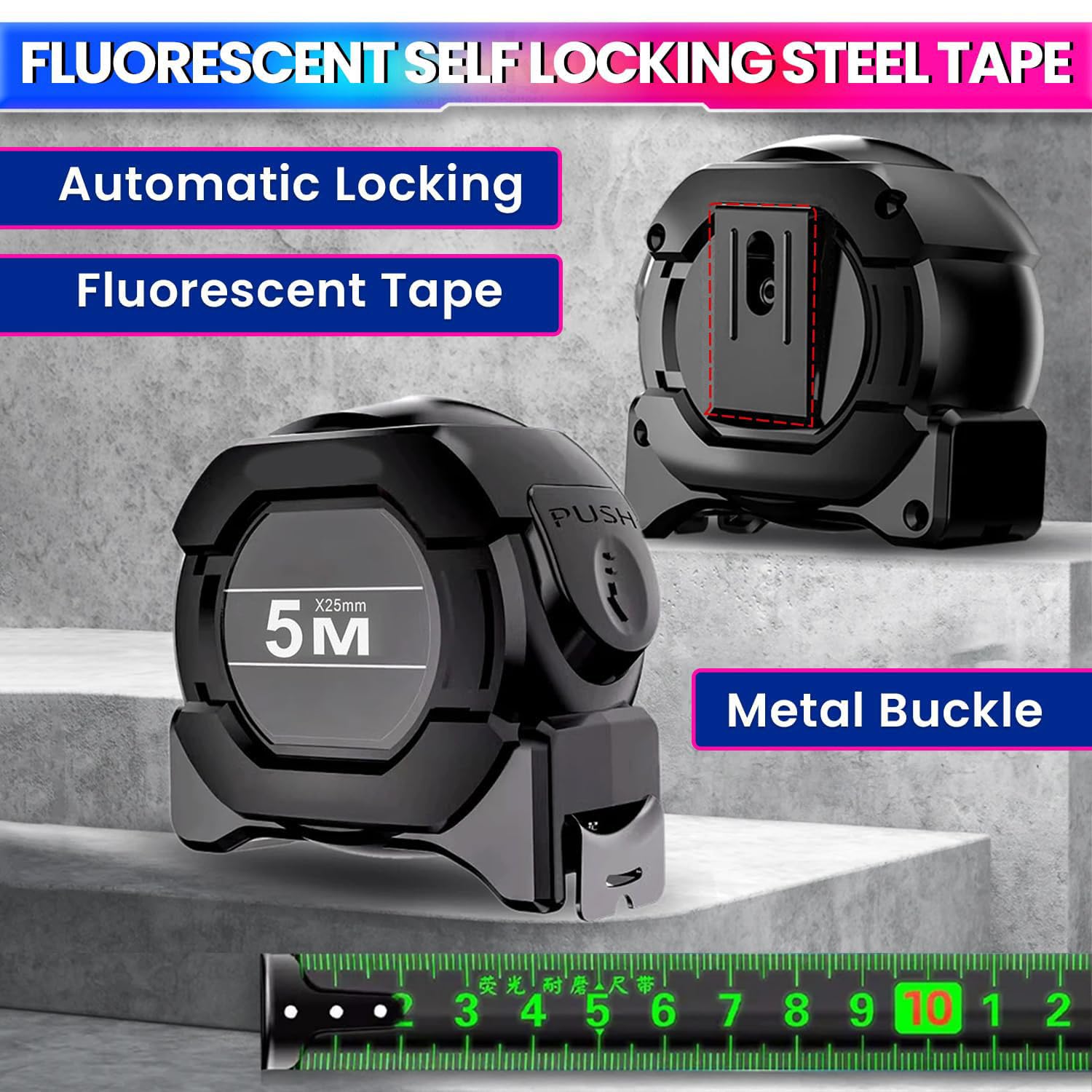 Gadget Hero's 5 Meter Measuring Tape with Auto-Locking and Retracting Feature, Heavy Duty Unbreakable ABS Case with Belt Clip- One-Man Operation, Measure in Inch & Centimeters. — Amazon image 4