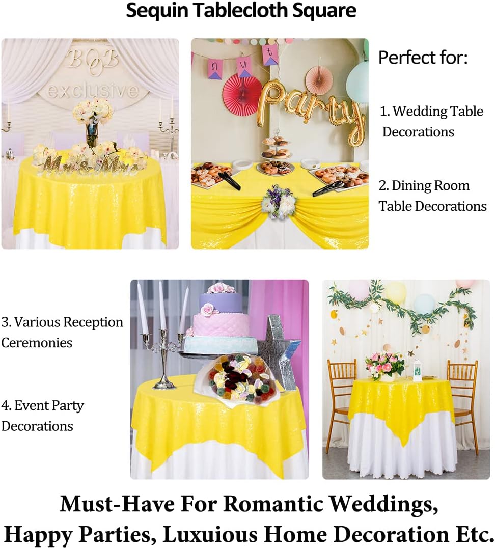 Sequin Tablecloth 50x72 Inch Rectangle Table Cloth for Party Yellow Glitter Outdoor Dining Table Cover Fashion Tablecloth Overlay for Parties Wedding (50x72-Inch, Yellow)
