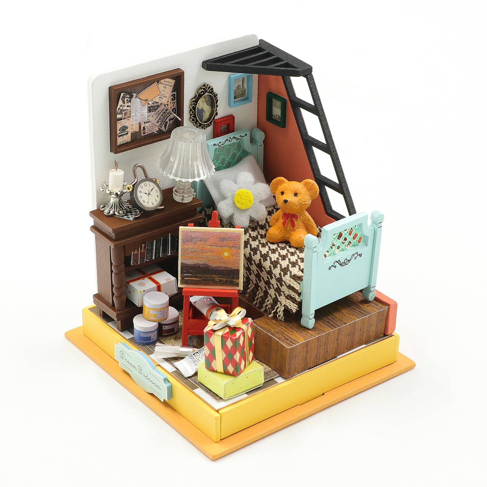 KisoyMiniature DIY House Kit, Wooden DIY Dollhouse with Furniture for Teens and Adult, Handmade Dollhouse Toy with Furniture and Light for Birthday/Christmas Day(Dream Bedroom)