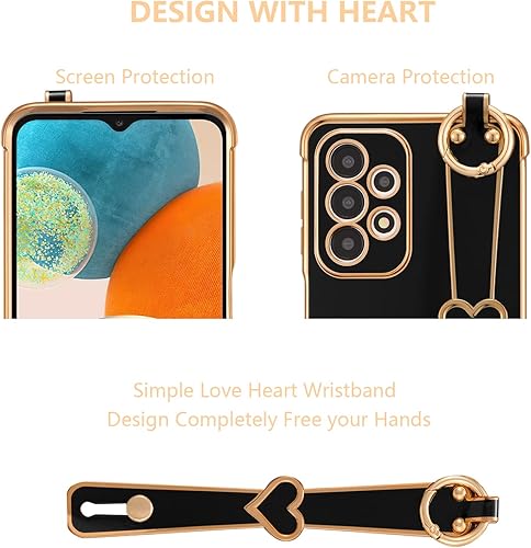 Vista 86 de ZTOFERA Funda para Samsung Galaxy S22 Plus 5G con correa para la muñeca, bonito borde chapado de lujo, patrón de corazones de amor para niñas y Azul