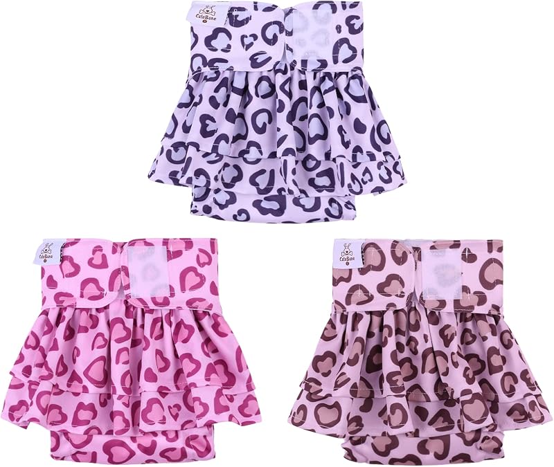 Fralda para Cães Fêmeas CuteBone com Saia, Lavável e Ajustável, QBD07XS, Pacote com 3
