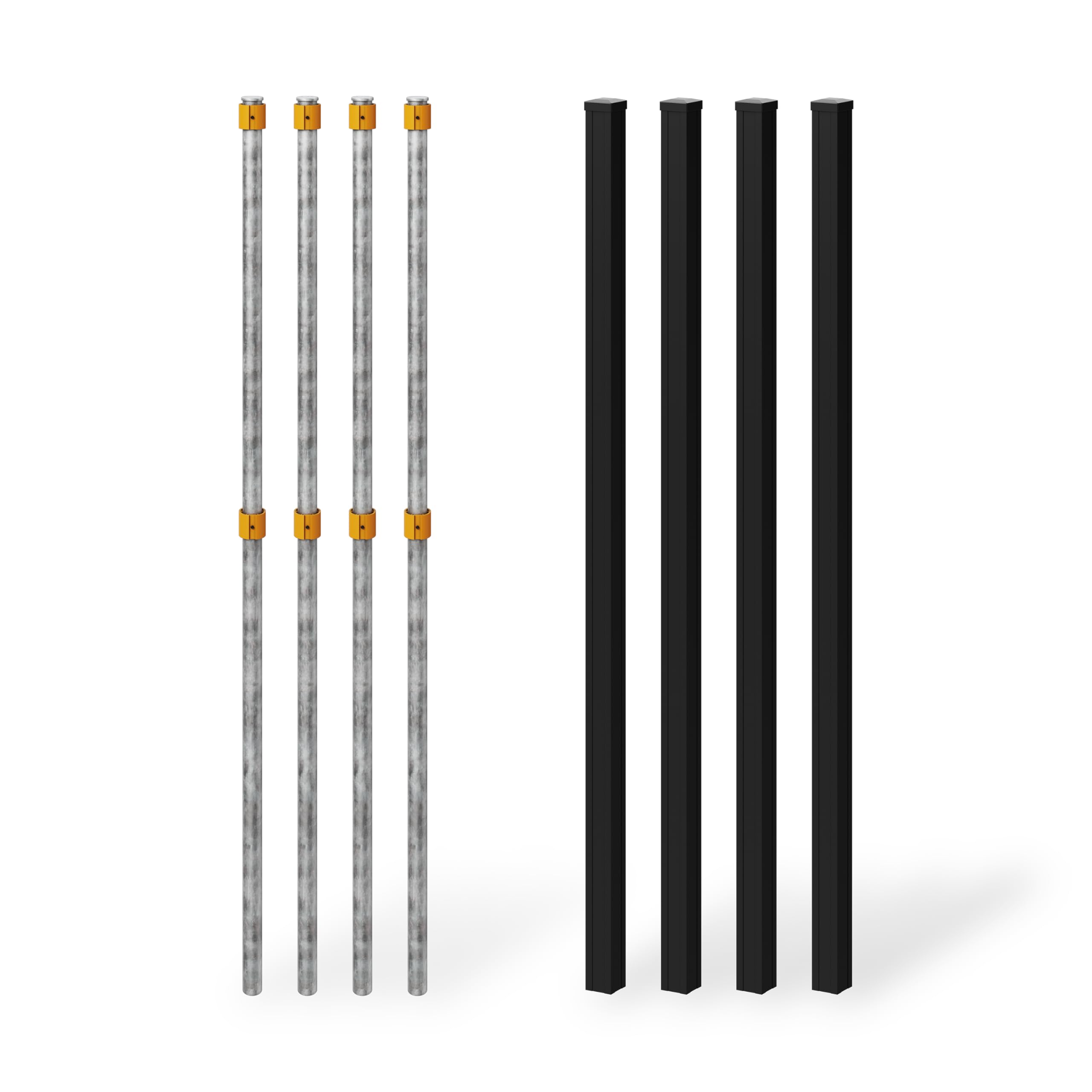 Photo 1 of 6ft Aluminum Fence Posts for WamBam Privacy Fence Panel (4 Posts), Composite System Aluminum Support, No-Dig Installation, Outdoor Barrier System for Backyard Patio or Pool, Black BL19126