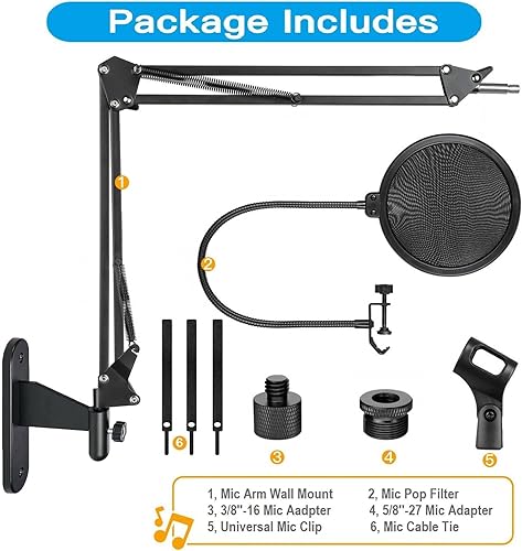 Miniatura 7 de Soporte de pared para micrófono, soporte de pared para micrófono Logitech Blue Yeti, Razer, HyperX, Shure, Rode Mic Broadcasting, Voice-Over