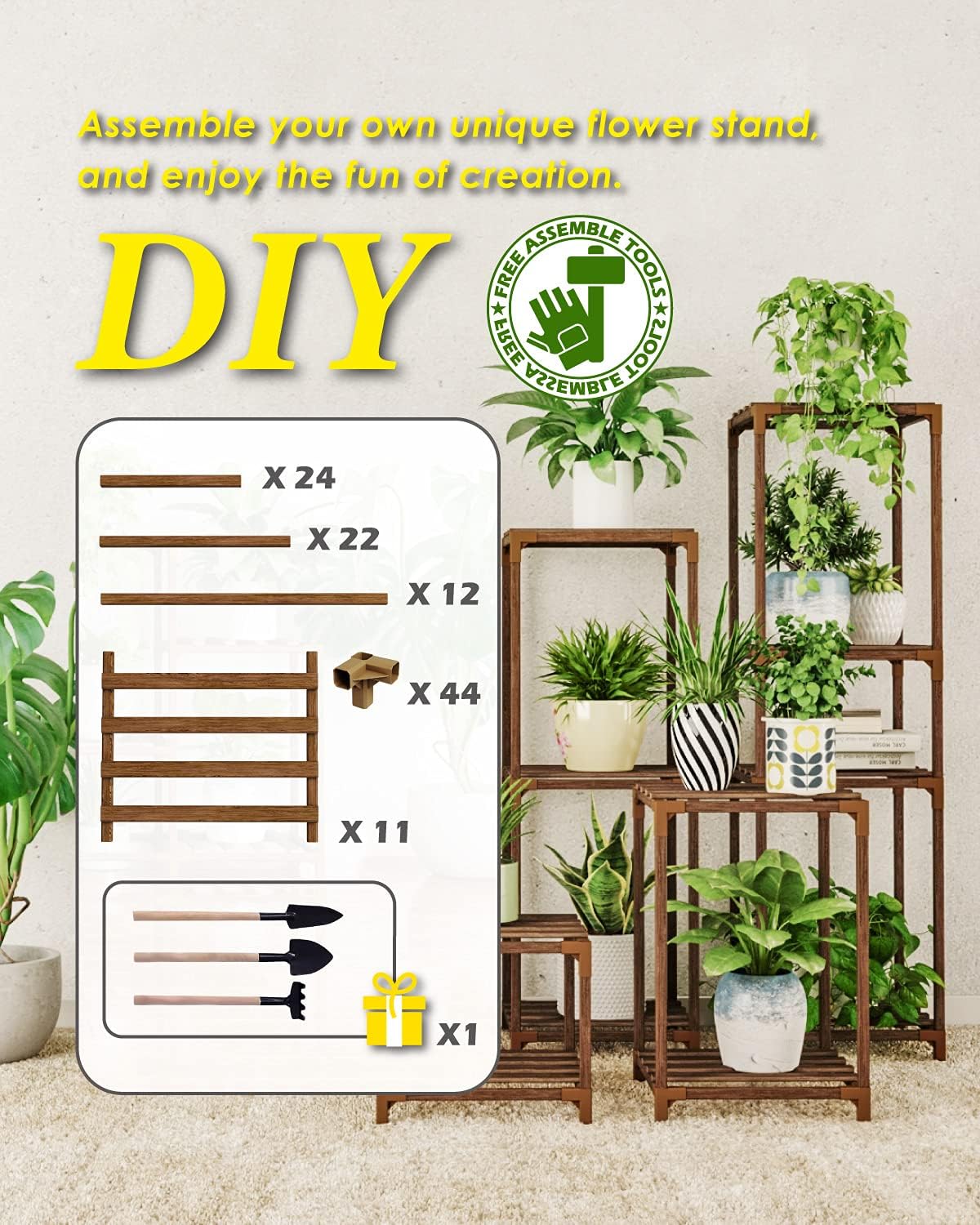 Bamworld Plant Stand Indoor Outdoor Plant Shelf Tall Large Plant Shelves Holder Wood for Living Room Outdoor Plant Rack Indoor Multiple Plants Patio Balcony Garden : Everything Else