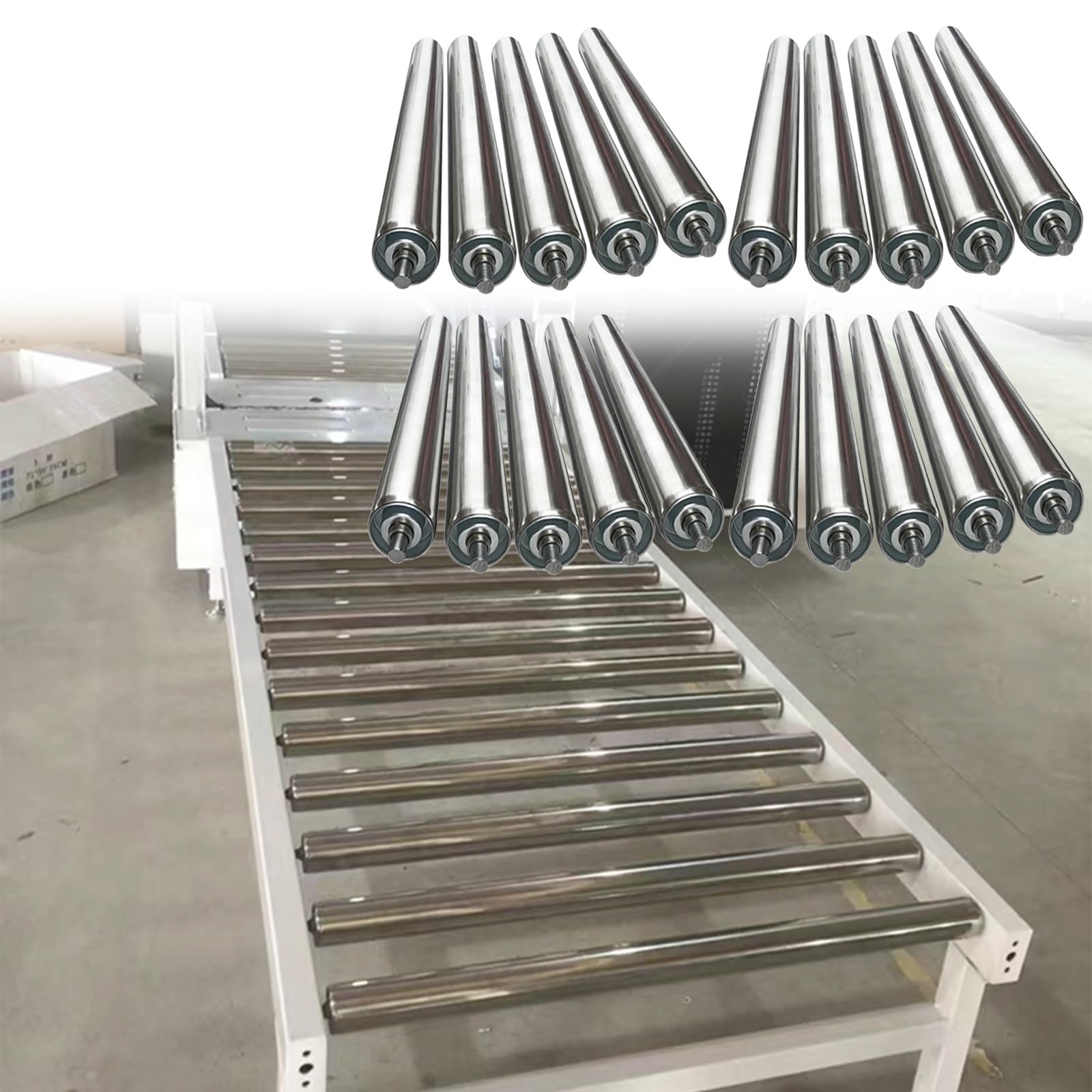 Confezione da 20 rulli trasportatori in acciaio inox da 3,8 cm, lunghezza 11,15 cm, parti di ricambio per lavorazione del legno, doc e uso industriale, soluzioni di trasmissione, confezione da 20